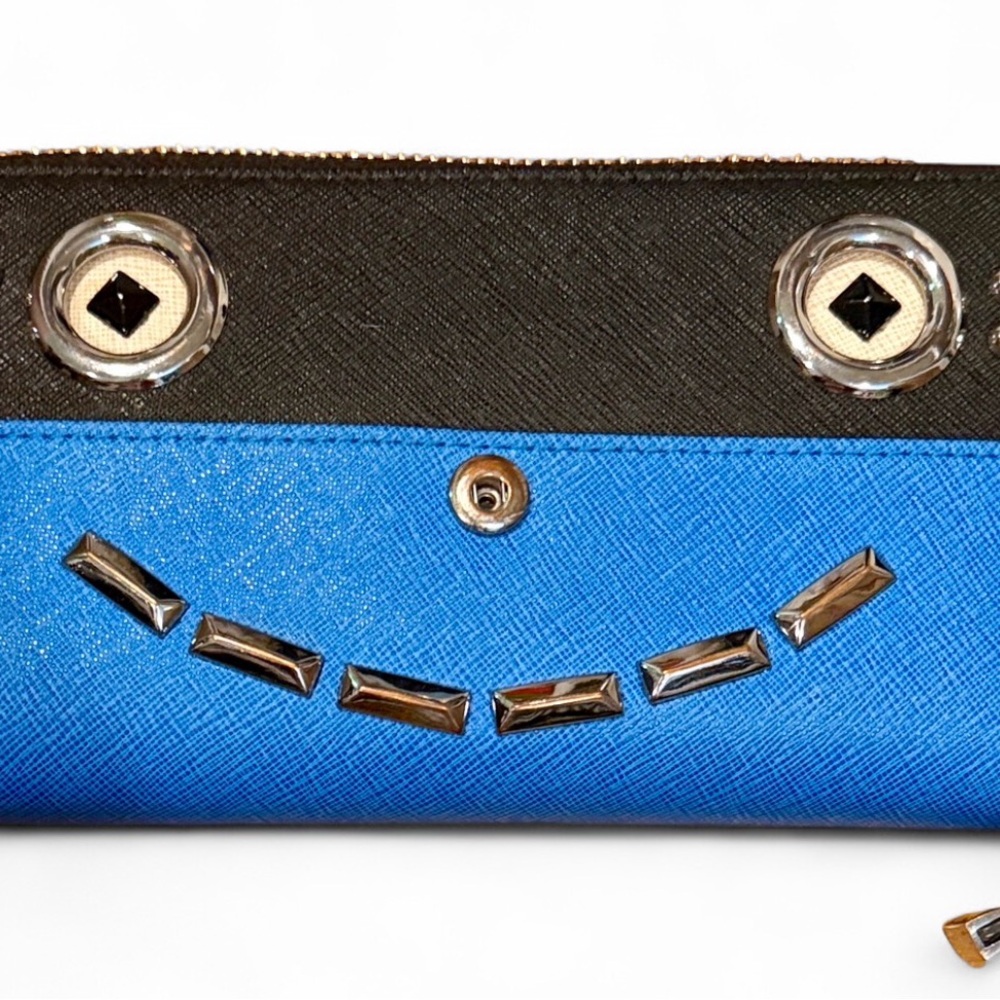 NWOT CALVIN KLEIN Marine Blue SAFFIANO LEATHER ROBOT SMILE FACE WALLET